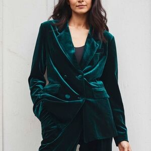 Blank NYC Hunter Green Velvet Double Breasted Blazer Jacket Luxe Holiday Size M